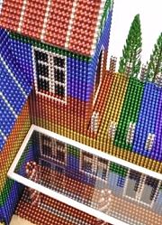彩色巴克球磁力珠手工搭建漂亮的村庄房子创意玩具
